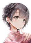  black_eyes blush commentary_request earrings grey_hair highres idolmaster idolmaster_cinderella_girls jewelry looking_at_viewer otokura_yuuki redeye_(artist) short_hair simple_background smile solo 