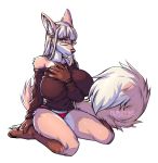  2018 5_fingers anthro big_breasts breasts canine clothing digital_media_(artwork) eyewear female fennec fox fur gurugano hair huge_breasts inner_ear_fluff kneeling long_hair looking_at_viewer loyse mammal panties simple_background solo sweater underwear yellow_eyes 