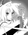  animal_ears commentary_request foreshortening glint grey_background greyscale hat holding holding_sword holding_weapon inubashiri_momiji long_sleeves looking_at_viewer monochrome parted_lips poronegi short_hair slit_pupils solo sword tokin_hat touhou upper_body weapon wide_sleeves wolf_ears wolf_girl 