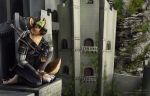  armor canine castle clothed clothing digital_media_(artwork) male mammal medieval melee_weapon outside sevenarms smile solo sword weapon witcher 