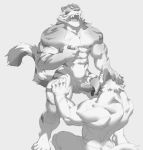  abs anthro biceps big_muscles canine digital_media_(artwork) feline fur hi_res male male/male mammal muscular muscular_male nipples nude pecs penis rollingstoneeeeee simple_background tiger wolf 