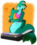  blue_skin bottomless breasts clothed clothing controller female fin fish green_eyes lari_(tenpoundhammer) marine merfolk nut-case pussy solo tongue tongue_out 