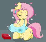  &lt;3 anthro big_breasts blush breasts cleavage clothed clothing equine female fluttershy_(mlp) freestpancakes friendship_is_magic hair horse huge_breasts kneeling lactating lactating_through_clothing mammal my_little_pony nipple_bulge one_eye_closed pink_hair pony purple_yoshi_draws sweat teal_eyes thick_thighs tight_clothing wide_hips yellow_skin 