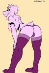  2016 angstrom anthro asriel_dreemurr bent_over big_breasts black_sclera boss_monster breasts butt caprine clothed clothing crossgender female goat hi_res horn leaning leaning_forward legwear long_ears mammal nipples panties seductive simple_background socks solo standing stockings thigh_highs topless undertale underwear video_games 