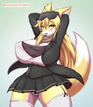  2018 absurd_res anthro big_breasts big_thighs blush breasts canine clothing eyewear female fox fur glasses hair hands_behind_head hi_res huge_breasts looking_at_viewer mammal open_mouth panties school_uniform shirt smile solo sunglasses tailzkim underwear uniform voluptuous 