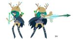  adventure_time antlers archer archer_glove arrow boots cartoon_network cloak clothing eye_mask female ferretface99 footwear gloves green_eyes green_sclera green_skin heeled_boots high_heels hood horn huntress_wizard laced_boots leaf leaf_hair magic not_furry shoes solo tunic 