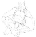  anthro barefoot beard biggs_brad_wolf canine chaps clothed clothing collar facial_hair hickeybickeyboo jockstrap leg_cuff male mammal muscular muscular_male mustache nipples open_shirt skimpy solo spikes thegreatmatsutzu underwear wolf 