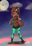  &lt;3 &lt;3_eyes 2017 :3 ambiguous_gender animate_inanimate anthro breasts canine claws clothed clothing cloud dark_skin duo fangs female footwear green_eyes hybrid legwear mammal marina_(splatoon) moon nintendo nipple_bulge octoling open_mouth pants shirt shoes smile splatoon standing star stockings tailwag torn_clothing transformation video_games were werewolf witchfiend 