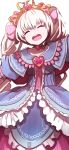  :d ^_^ absurdres alternate_costume blue_capelet blue_dress bow capelet closed_eyes collarbone dress facing_viewer fate/extra fate_(series) hair_bow head_tilt heart highres long_hair long_sleeves nursery_rhyme_(fate/extra) open_mouth outstretched_arms pink_bow protected_link silver_hair simple_background smile solo spread_arms tiara twintails upper_teeth very_long_hair wada_kazu white_background wide_sleeves 