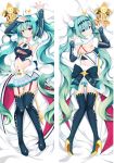  aqua_eyes aqua_hair boots dakimakura detached_sleeves full_body garter_straps goodsmile_racing hatsune_miku high_heels long_hair looking_at_viewer multiple_views navel pleated_skirt qingye_ling racing_miku racing_miku_(2018) skirt thigh_boots thighhighs twintails very_long_hair vocaloid 