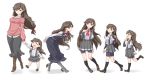  ^_^ age_progression ajino_(sakanahen) arashio_(kantai_collection) arm_warmers bike_shorts boots brown_eyes brown_hair closed_eyes commentary_request dress kantai_collection kneehighs long_hair looking_back looking_to_the_side mother_and_daughter multiple_girls older pleated_skirt remodel_(kantai_collection) ribbon school_uniform shirt shoes skirt smile suspenders younger 