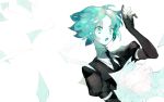  androgynous aqua_eyes aqua_hair bad_id bad_pixiv_id bug butterfly colored_eyelashes elbow_gloves gem_uniform_(houseki_no_kuni) gloves highres houseki_no_kuni insect lunch_(lunchicken) necktie open_mouth paper phosphophyllite short_hair solo upper_body white_background 