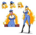  1girl badge blonde_hair breasts devil-v donut huge_breasts long_hair original police_cap 