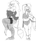  anglo bedroom_eyes belly_dancer big_breasts breasts cleavage clothed clothing duo female half-closed_eyes hi_res looking_at_viewer midriff mienshao nintendo pok&eacute;mon pok&eacute;mon_(species) pussy seductive simple_background smile thick_thighs video_games wide_hips zoroark 