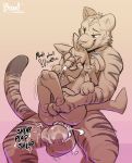  2018 anal anal_penetration anthro balls bite blush braeburned butt cum cum_inside cumshot digital_drawing_(artwork) digital_media_(artwork) duo ejaculation feline lucario male male/male mammal muzzle_(object) muzzled nintendo nude orgasm pawpads paws penetration penis pok&eacute;mon pok&eacute;mon_(species) sex size_difference text tiger tygre video_games 