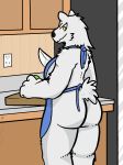  apron bear breasts butt clothed clothing digital_media_(artwork) female food fur inside knife looking_at_viewer looking_back mammal partially_clothed polar_bear standing trout_(artist) white_fur yellow_eyes 