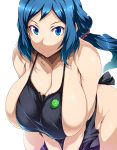  apron blue_eyes blue_hair breasts gundam gundam_build_fighters highres huge_breasts iori_rinko leaning_forward long_hair mature naked_apron tsukasawa_takamatsu 