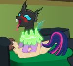  ahegao anon badumsquish bed bestiality blush changeling cowgirl_position equine fan_character female feral friendship_is_magic generic_messy_hair_anime_anon horse human interspecies looking_pleasured male male/female mammal my_little_pony on_top orgasm pony sex shocked tongue tongue_out transformation twilight_sparkle_(mlp) 