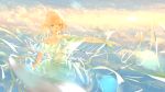  aqua_eyes blonde_hair clouds dress goroku long_hair original signed sky 