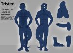  2016 4_toes anthro archshen argonian balls blue_scales brown_eyes butt english_text erection humanoid_penis invalid_background invalid_color male male/male model_sheet nude pecs penis scales scalie simple_background smile soles solo standing text the_elder_scrolls toes tristen video_games 