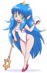  :d bangs bare_arms bare_shoulders blue_hair blush breasts cameltoe covered_navel covered_nipples crossed_legs eyebrows eyebrows_visible_through_hair fangs food full_body green_eyes groin high_heels holding holding_food horn long_hair medium_breasts momotarou_densetsu nollety one-piece_swimsuit oni oni_horns onigiri open_mouth pink_footwear pointy_ears shadow shoes sidelocks simple_background smile solo staff standing swimsuit very_long_hair watson_cross white_background white_swimsuit yasha 