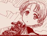  abazu-red dated dutch_angle girls_und_panzer gloves looking_at_viewer monochrome orange_pekoe red short_hair solo st._gloriana's_military_uniform tegaki tegaki_draw_and_tweet twitter_username 