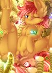  2015 amethyst_(gem) aquamarine_(gem) blue_eyes clitoris coin dildo dock earth_pony emerald_(gem) equine fan_character female feral fur gem gold_(metal) gold_coin gold_dildo hair hi_res hooves horse knifeh legs_up looking_at_viewer lying mammal my_little_pony navel nude on_back one_eye_closed orange_fur pink_pussy pink_tongue plump_labia pony presenting presenting_pussy pussy pussy_juice red_hair ruby_(gem) saliva sex_toy short_hair smile solo spread_legs spread_pussy spreading tongue tongue_out tracy_swift treasure yellow_fur 