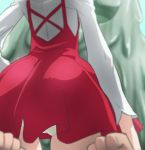  blurry dress from_behind gegege_no_kitarou haruyama_kazunori head_out_of_frame long_sleeves nekomusume nekomusume_(gegege_no_kitarou_6) panties pantyshot pantyshot_(standing) red_dress solo_focus standing underwear white_panties 