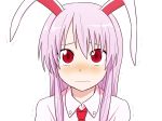  animal_ears bangs bunny_ears chama_(1480) commentary_request frown long_hair looking_at_viewer necktie portrait purple_hair red_eyes red_neckwear reisen_udongein_inaba solo tearing_up touhou trembling white_background 