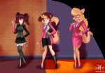  2017 anthro blonde_hair blush breast_expansion breasts brick_wall business_suit calista callie_briggs cat clothed clothing detailed_background embarrassed eyewear feline female glasses green_eyes hair human human_to_anthro long_hair mammal necktie nipple_bulge pigeon_toed pigtails red_hair sequence skirt solo standing suit surprise swat_kats tail_growth torn_clothing transformation witchfiend 
