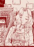  abazu-red alternate_costume closed_eyes dated fire fireplace girls_und_panzer hair_intakes jacket kay_(girls_und_panzer) long_hair monochrome picture_frame red sleeping solo sweater tegaki tegaki_draw_and_tweet twitter_username 