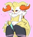  anthro bell blush braixen canine clothing fangs female fur hi_res inner_ear_fluff mammal mancharm nintendo open_mouth panties pink_background pok&eacute;mon pok&eacute;mon_(species) pussy red_eyes simple_background solo stick tuft underwear video_games white_fur 