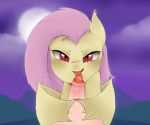  2015 bat_pony bat_wings duo equine erection fangs female feral flutterbat_(mlp) fluttershy_(mlp) friendship_is_magic full_moon hair long_tongue looking_at_viewer male male/female mammal membranous_wings moon my_little_pony nude oouichi oral outside penis red_eyes sex solo_focus tongue tongue_out tonguejob wings 