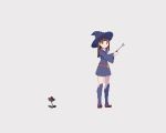  animated animated_gif belt blinking blue_hat blue_legwear brown_hair carnivorous_plant grey_background growth hat kagari_atsuko kneehighs little_witch_academia long_hair long_sleeves magic open_mouth pixel_art red_eyes saino scared school_uniform smile solo standing surprised wand witch witch_hat 