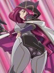  1girl ass breasts cameltoe cyberse_witch eyebrows hood large_breasts long_hair looking_back matching_hair/eyes open_mouth pink_eyes pink_hair solo yu-gi-oh! yuu-gi-ou_vrains 