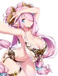  arm_on_head armpits ass_visible_through_thighs bikini blue_eyes breasts butterfly_ornament cleavage commentary_request draph granblue_fantasy hair_over_one_eye hong_(white_spider) horns huge_breasts lavender_hair long_hair looking_at_viewer low_tied_hair narmaya_(granblue_fantasy) navel purple_hair solo swimsuit thigh_strap twintails v very_long_hair 