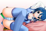  7-tan blue_hair cameltoe madobe_nanami multicolored multicolored_eyes os-tan panties shimoogawa solo striped striped_panties thighhighs underwear 