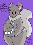  anthro belly big_belly big_breasts big_ears black_eyes blush breasts chinchilla clothed clothing dialogue digital_media_(artwork) embarrassed english_text eyelashes female fluffy fluffy_tail fur grey_fur grey_hair hair mammal midmort overweight overweight_female paws plum_(midmort) purple_background rodent sharkini simple_background solo speech_bubble sweat swimsuit teeth text 