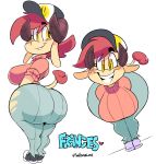  2018 anthro big_breasts big_butt breasts butt butt_pose caprine clothed clothing female frances_sugarfoot freckles goat hair hat hi_res horn looking_at_viewer mammal red_hair simple_background smile solo vimhomeless white_background yellow_eyes 