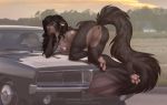  2018 anthro anus blue_eyes breasts brown_fur butt car feline female fur mammal melianah nipples outside panther pawpads presenting presenting_hindquarters pussy solo spots spotted_fur vehicle 