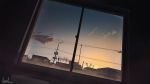  banishment blue_sky cloud commentary_request highres indoors no_humans original power_lines scenery sky sunset telephone_pole window 