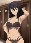  :o andou_(girls_und_panzer) arm_behind_head arm_up armpits bare_arms bare_shoulders bikini black_bikini black_hair blush breasts brown_eyes cleavage collarbone commentary_request cowboy_shot door eyebrows_visible_through_hair girls_und_panzer groin hair_between_eyes halter_top halterneck hand_on_hip indoors inoshira large_breasts looking_at_viewer medium_hair multi-strapped_bikini navel numbered open_mouth sanpaku shiny shiny_hair shiny_skin solo standing stomach swimsuit twitter_username upper_body v-shaped_eyebrows 