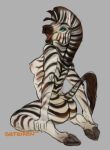  abstract_background anthro breasts conditional_dnp digital_media_(artwork) equine female from_behind_(disambiguation) green_eyes hooves looking_at_viewer looking_back mammal mane nipples nude open_mouth raised_tail sefeiren side_boob sitting solo stripes tail_tuft tongue tuft zebra 
