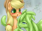  2015 4:3 applejack_(mlp) duo earth_pony equine female feral friendship_is_magic goo_creature hat horse mammal midori_gel my_little_pony nana_gel pony slime text 