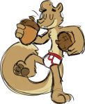 anthro barefoot briefs clothed clothing eyes_closed goronic mammal nut rodent simple_background solo squirrel tighty_whities topless underwear white_backrgound white_underwear 