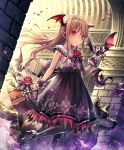  artist_request basket bat brown_hair cygames earrings eyebrows_visible_through_hair flower frilled_skirt frills head_wings high_heels jewelry long_hair looking_at_viewer official_art pointy_ears red_eyes rose shadowverse shingeki_no_bahamut skirt sleeveless solo vampire vampy wolf 