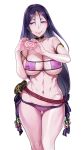  armlet bangs bare_shoulders belt bikini black_choker breasts choker cleavage closed_mouth collarbone cowboy_shot eyepatch_bikini eyeshadow fate/grand_order fate_(series) hands_up heart heart_hands highres large_breasts long_hair looking_at_viewer makeup minamoto_no_raikou_(fate/grand_order) minamoto_no_raikou_(swimsuit_lancer)_(fate) navel nekomata_naomi own_hands_together parted_bangs pentagram purple_bikini purple_lips simple_background skindentation smile solo standing stomach straight_hair strapless strapless_bikini swimsuit thigh_gap thighs toned very_long_hair white_background 