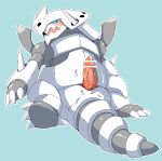  2015 blush censor_bar censored cum cum_on_penis doneru erection feral looking_at_viewer male mega_aggron mega_evolution nintendo open_mouth penis pok&eacute;mon pok&eacute;mon_(species) solo tongue video_games 