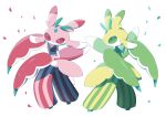  antennae closed_eyes commentary_request full_body gen_7_pokemon green_sclera hands_up happy lurantis no_humans no_mouth petals pokemon pokemon_(creature) red_sclera shiny_pokemon shuu_(ssyuu721) simple_background standing white_background 