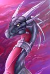  cynder day detailed_background dragon feral horn mollish outside sky solo spyro_the_dragon video_games yellow_eyes 